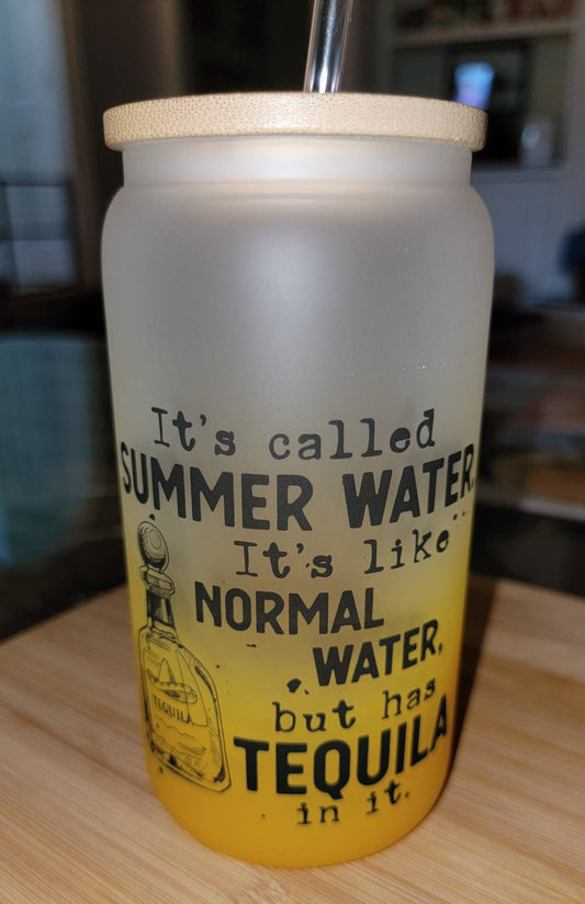Yellow Ombre 16oz FROSTED Tequila Glass can! Iced Coffee, beer can, or wine glass, with bamboo lid and straw. One glass can only.